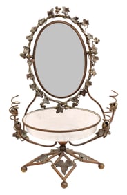 Art Nouveau–Style Metal Vanity Mirror with Etched Glass Tray