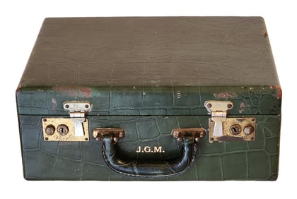 Vintage Green Faux Alligator Leather Suitcase with Initials “J.G.M.