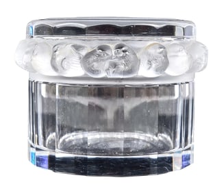 Lalique France Crystal Lidded Box with Sparrow Motif – Signed