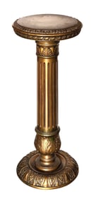 Gilt Wood Pedestal Stand with Fluted Column and Classical Leaf Motifs