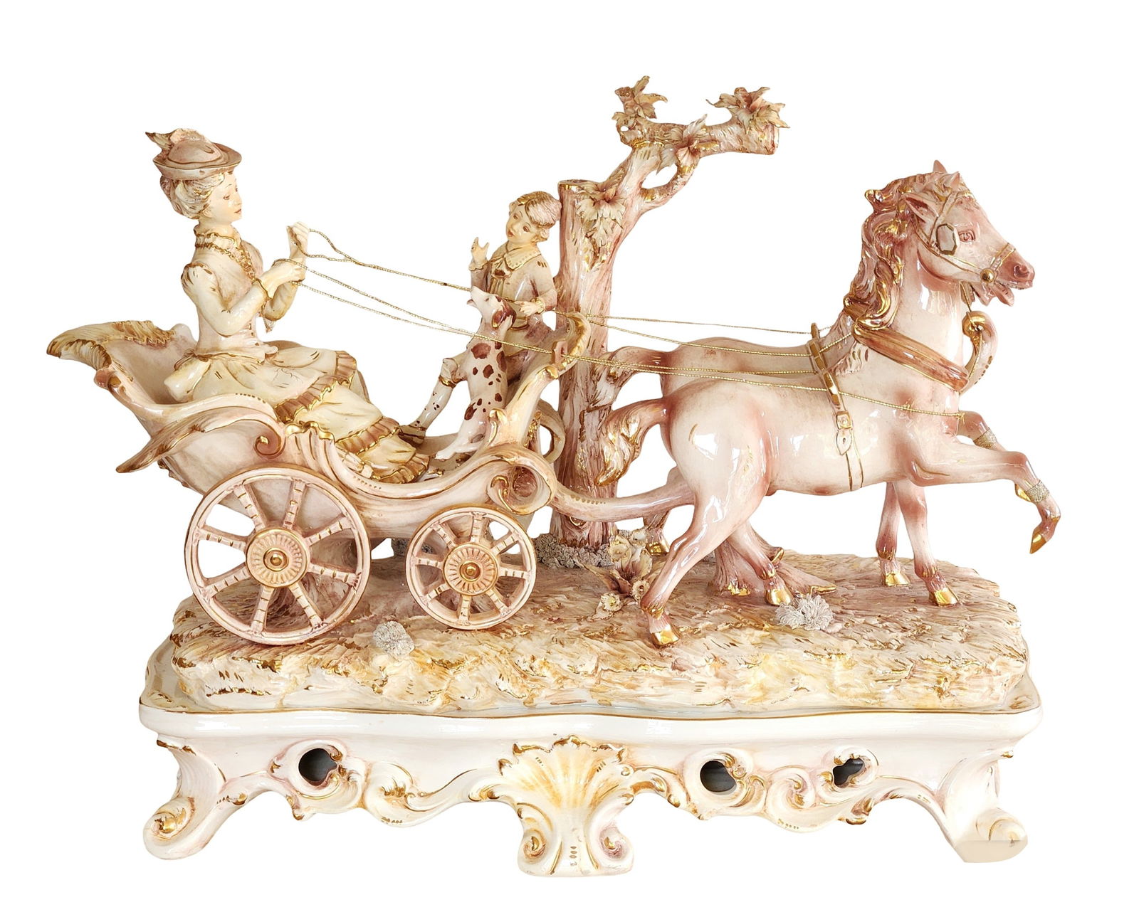 Italian Porcelain Carriage Figurine with Horse and Figures, Marked Italy (1 of 7)