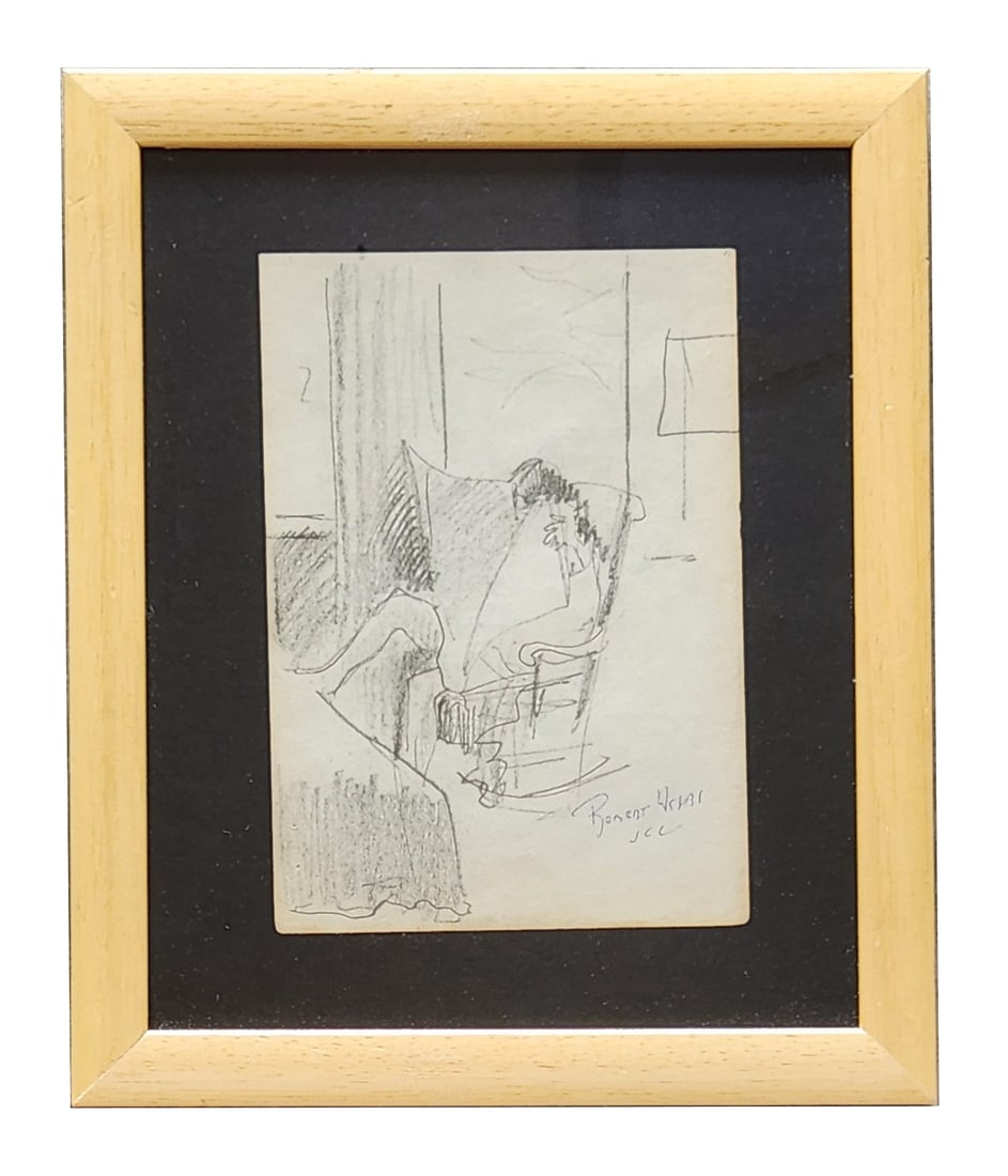 Robert (Henry Cozad) Henri (1865 - 1929) American: Robert (Henry Cozad) Henri (1865 - 1929) American Pencil on Paper Measure 7 3/4"in H x 5 1/2"in W and 12"in H x 10"in W framed Known for: Portrait and social realist genre painting, teaching Name vari