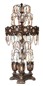 Antique Gilt Metal and Prismatic Crystal Girandole Table Lamp