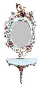 Italian Capodimonte Style Porcelain Wall Mirror with Cherub and Floral Motifs