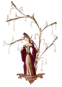 Decorative Carved Wood Figurative Wall Sconce with Crystal Drops