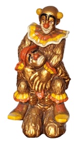 Vintage 1968 Progressive Art Products Carved Wood Clown Figure, Polychrome & Gilt Finish