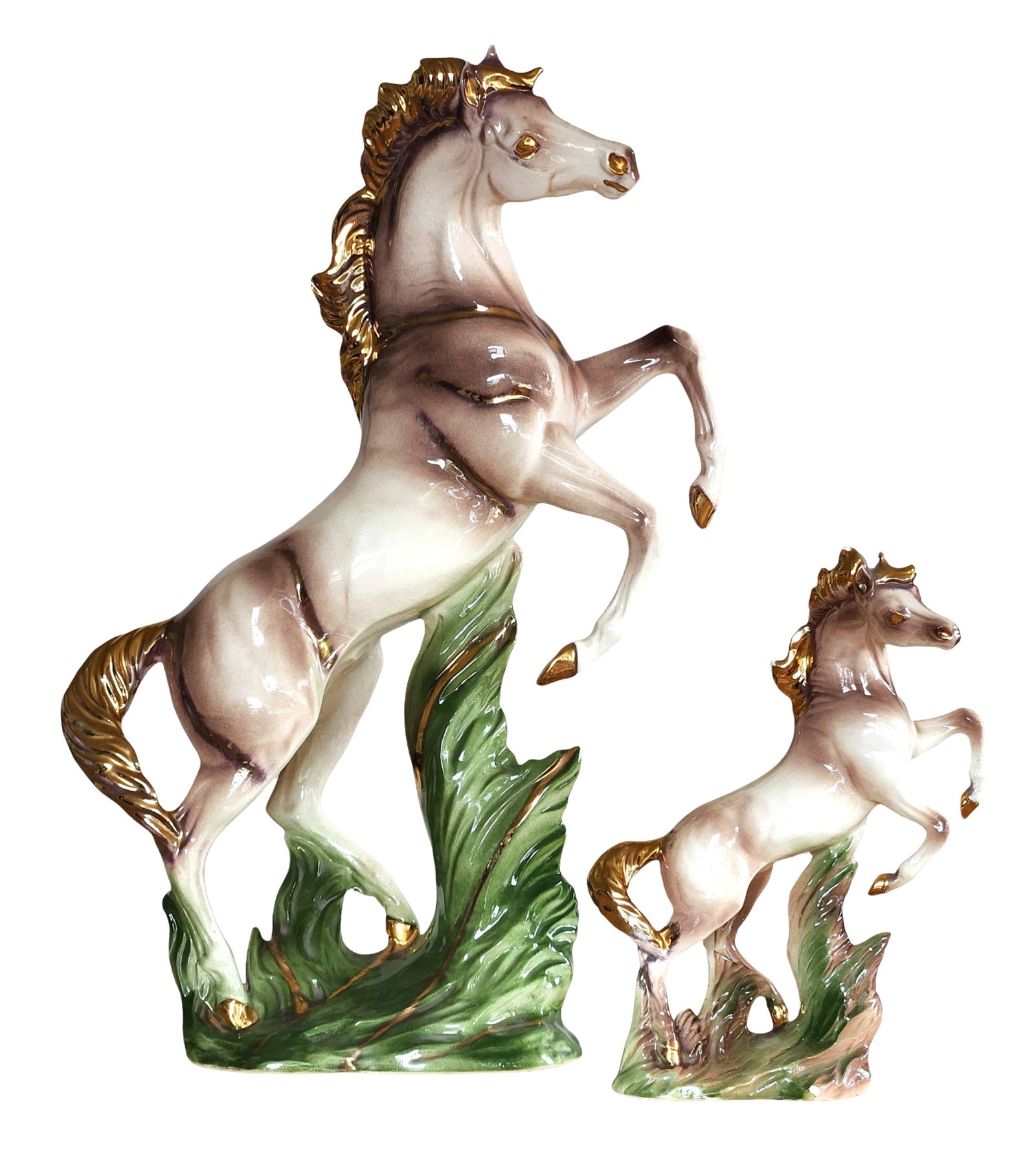 Pair of Porcelain Rearing Horse Figures with Gilt Accents, 20th Century (1 of 5)