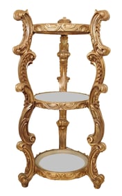 Gilt Carved Wood Three-Tier Etagere with Glass Shelves, 20th Century