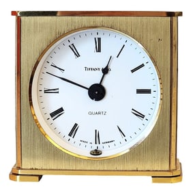 Tiffany & Co. Brass Desk Clock with Roman Numeral Dial, Quartz Movement