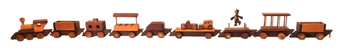 Vintage Handcrafted Wooden Toy Train with Multiple Cars