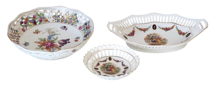 Group of Three German Porcelain Serving Dishes, Including Schumann Dresden Bavaria Example