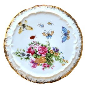 Royal Crown Hand-Painted Porcelain Plate with Floral and Butterfly Decoration