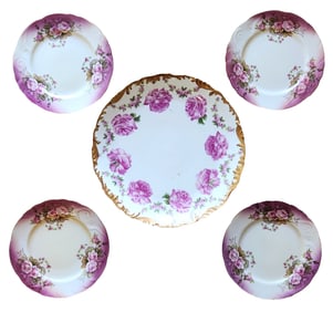 Group of Hand-Painted Porcelain Plates, Including T&V Limoges and German Séfom China
