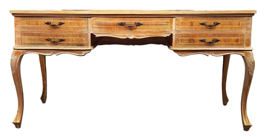 Louis XV Style Painted Writing Desk with Five Drawers