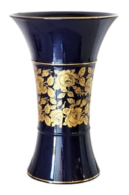 Italian Hand-Painted Cobalt Blue & Gilt Floral Vase, Florence