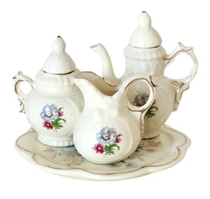 Miniature Porcelain Tea Service with Floral Decoration and Tray, Made in China