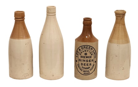 Group of Four Antique Stoneware Bottles, Including Ginger Beer Bottle
