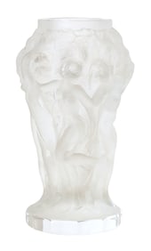 Frosted Molded Glass Vase with Figural Relief