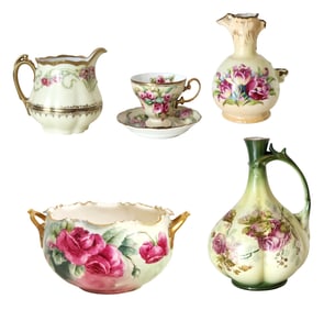 Antique & Vintage Porcelain Floral Lot (6 Pieces) – Limoges & Hand-Painted Examples