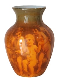 Antique-Style Decoupage Porcelain Vase with Cherub Scene