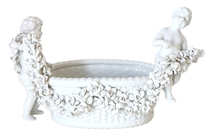 White Porcelain Cherub & Rose Centerpiece Bowl, Continental, 20th C.