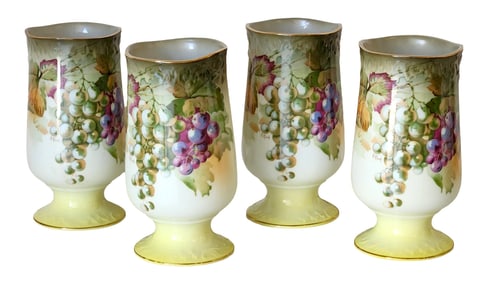 Set of Four Porcelain Grape-Decorated Goblets, Signed A. Koch