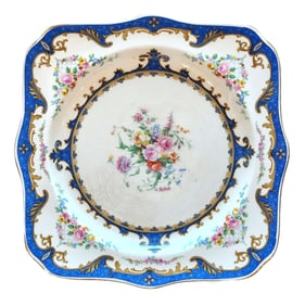 Myott Staffordshire Floral Square Plate with Blue & Gilt Border, England