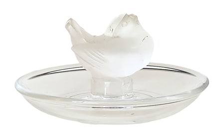 Lalique France Frosted Crystal Bird Ring Dish / Vide-Poche, Signed (As-Is)