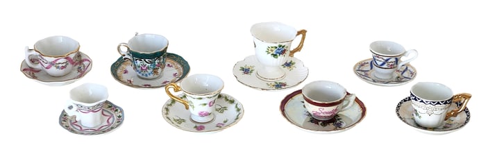 Group of 8 Antique & Vintage Porcelain Demitasse Cups and Saucers, Mixed Makers