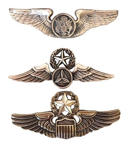 Three Vintage U.S. Military Aviation Wings Badges, Sterling Silver