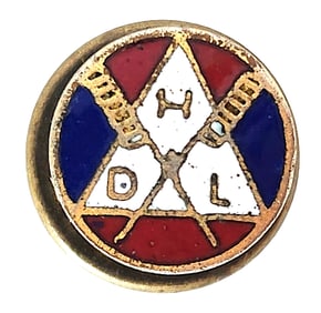 Vintage Enamel Fraternal Pin – Red, White & Blue “H O L?? Emblem