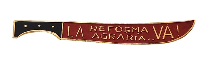 Vintage Political Enamel Knife Pin “La Reforma Agraria Va!?? Latin American Protest Badge