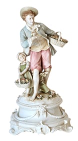 German Porcelain Figural Group of Flower Sellers, Rococo Style, c. Late 19th–Early 20th Century