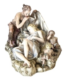 Italian Polychrome Ceramic Figural Group with Putti, Petucco & Tolin, Nove