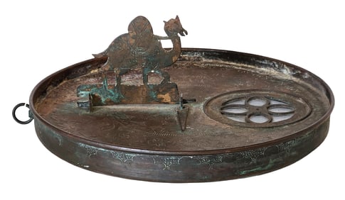 Middle Eastern Bronze Circular Sundial with Camel-Form Gnomon