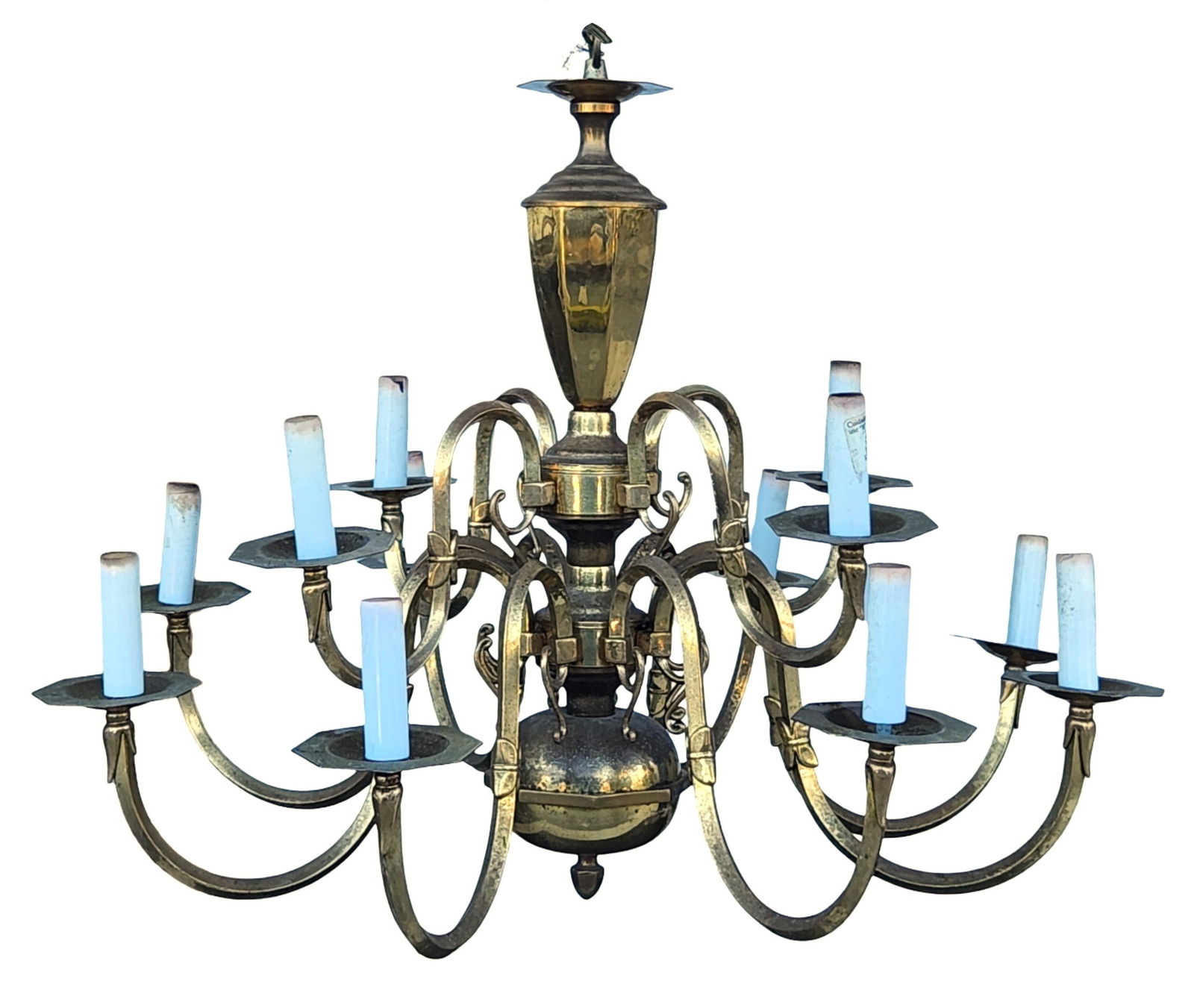 Large Brass Twelve-Light Chandelier with Scrolled Arms (1 of 4)