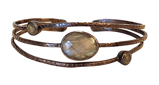 Labradorite and Gold-Tone Open Cuff Bracelet
