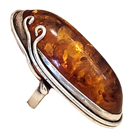 Sterling Silver Amber Cabochon Ring