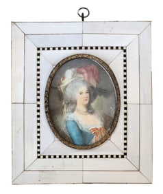19th-Century Portrait Miniature of Charlotte Marie de Gasville, Signed “A. David,?? in White