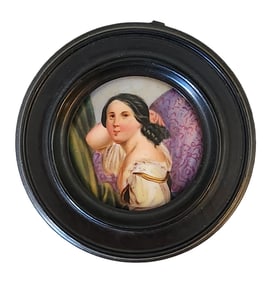 19th-Century Portrait Miniature of Zofia Potocka, in Black Lacquered Frame