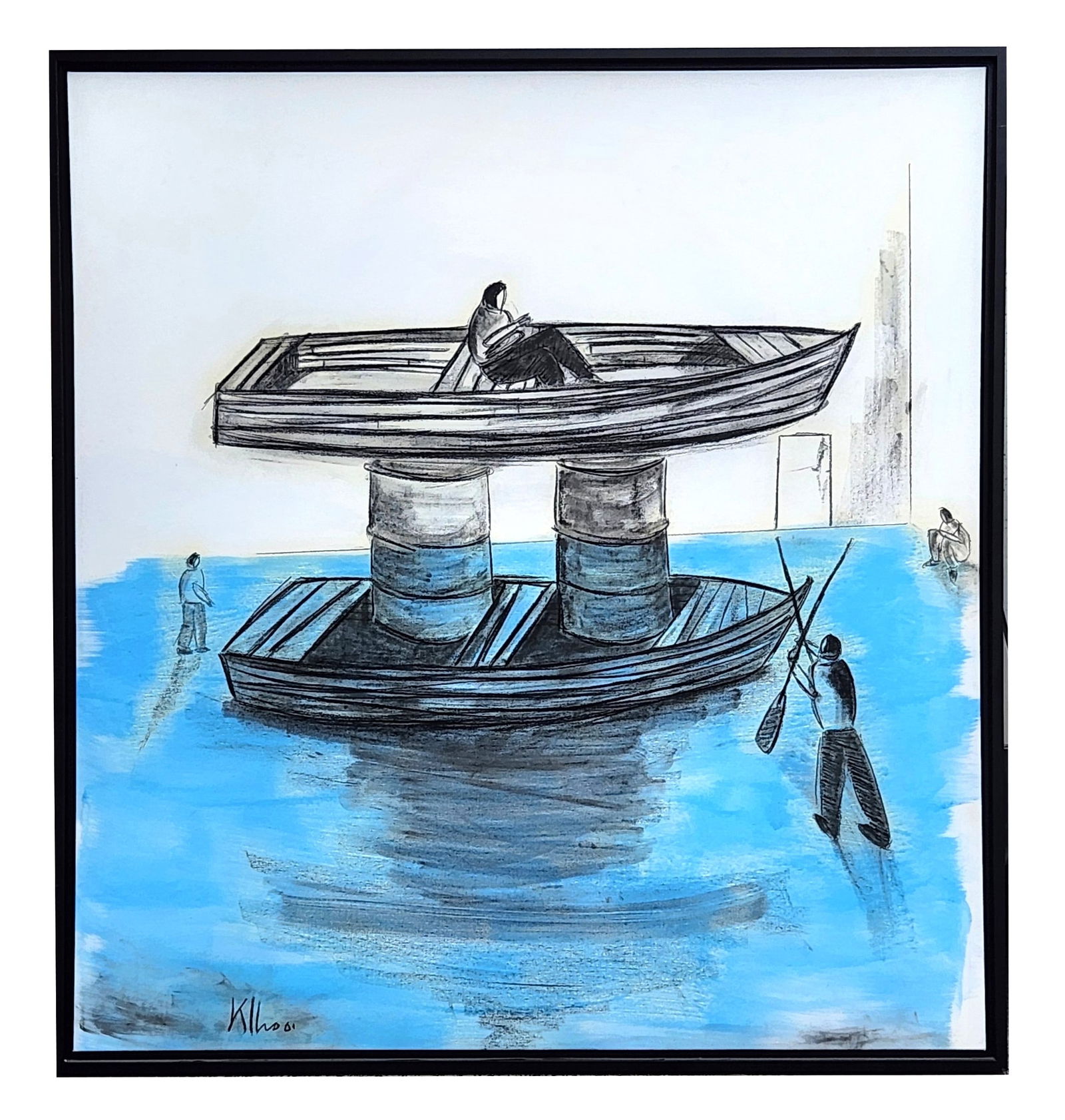 Alexis Leyva Machado Kcho (Born 1970): Alexis Leyva Machado Kcho (Born 1970) Cuban Mixed Media on Canvas Dated: 2001 Measure 53 3/4"in H x 50"in W and 55 3/4"in H x 52 1/4"in W with frame Biography: Kcho (sometimes spelled "K'cho"), was bo