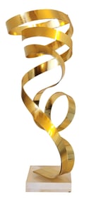 Dan Murphy Abstract Ribbon Sculpture in Gilt Metal, Dated 1985