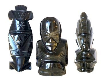 Group of Three Carved Stone Figural Sculptures, Indigenous-Style
