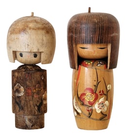 Vintage Japanese Kokeshi Dolls – Pair of Hand-Carved Wooden Folk Art Figures