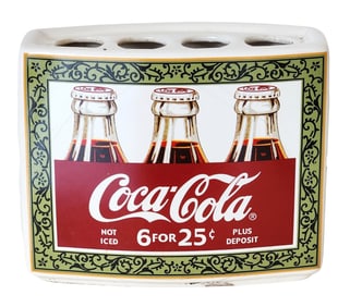 Vintage Coca-Cola Ceramic Soda Fountain Toothbrush Holder, “6 for 25¢?? Advertising Decor