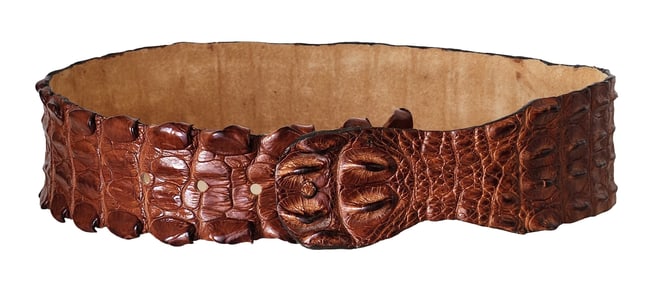 Vintage Faux Alligator Embossed Leather Belt, Brown, Unisex