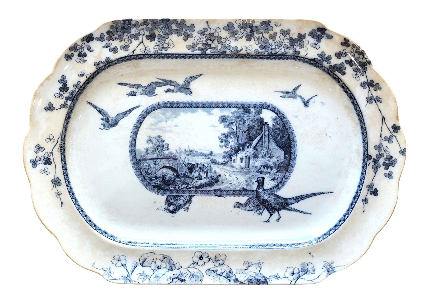 Antique Brownfield & Sons “Soon?? Blue & White Transferware Platter, England (1 of 2)