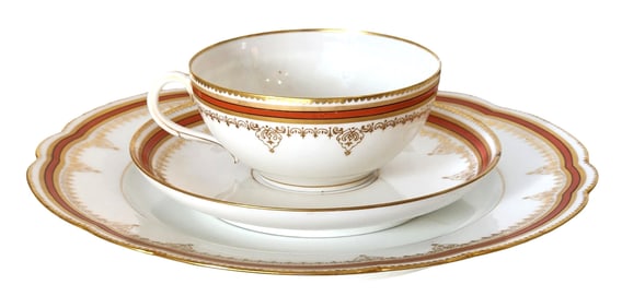 H. Beziat Paris Porcelain Tea Cup, Saucer, and Luncheon Plate Set