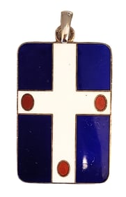Sterling Silver & Blue Enamel Cross Pendant with Red Accents