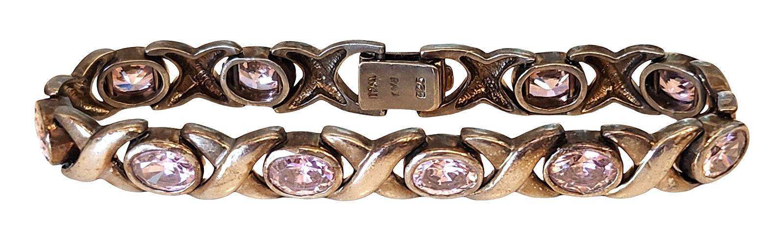 Sterling Silver Link Bracelet with Pink Faceted Stones (1 of 4)